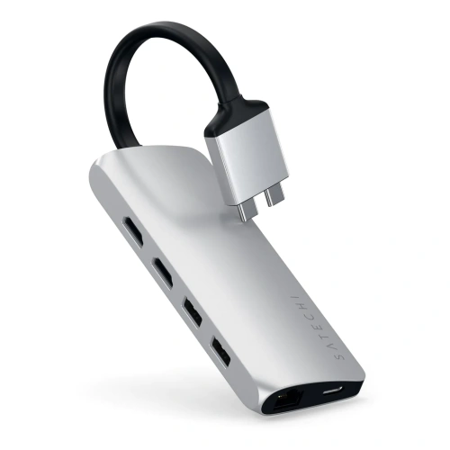 Хаб Satechi Type-C Dual Multimedia Adapter для Macbook с двумя портами USB-C серебряный Док-станция купить в Барнауле фото 2